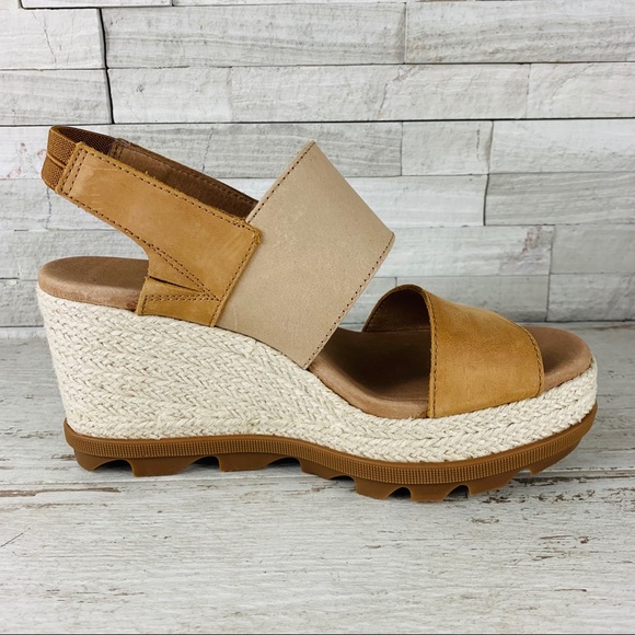 SOREL JOANIE II CAMEL LEATHER JUTE WEDGE SANDAL - Picture 6 of 14